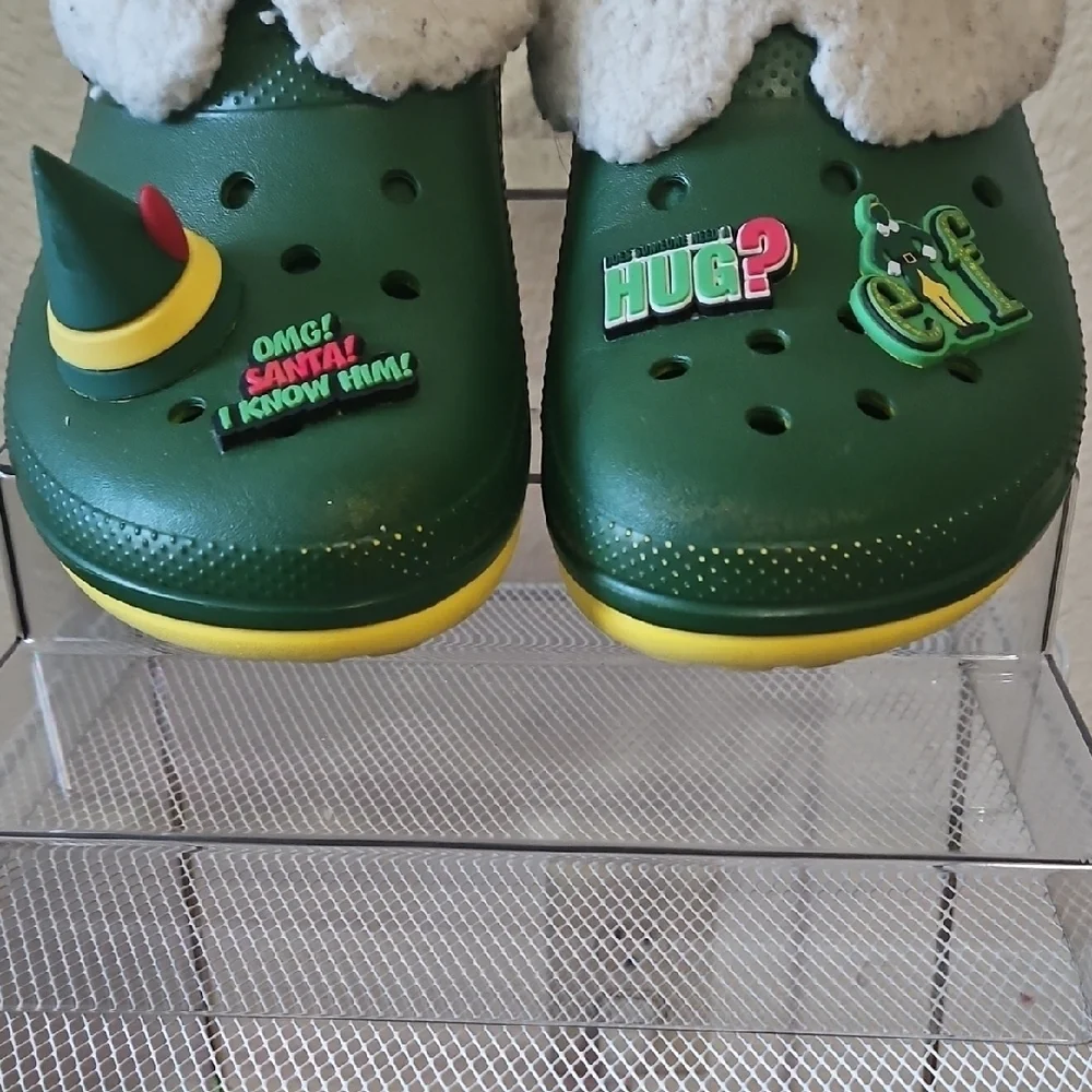 CROCS ELF Green Kids Slippers with Fun Decorations